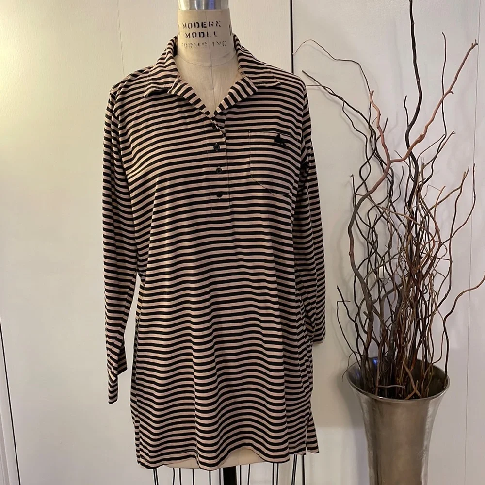 Maidenform striped long sleeve button down tunic - Picture 1 of 7